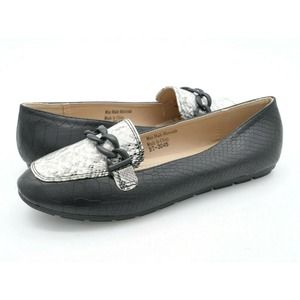 Victoria K Loafers Womens 9 Black Faux Leather Snake Print Chain Horsebit Shoes